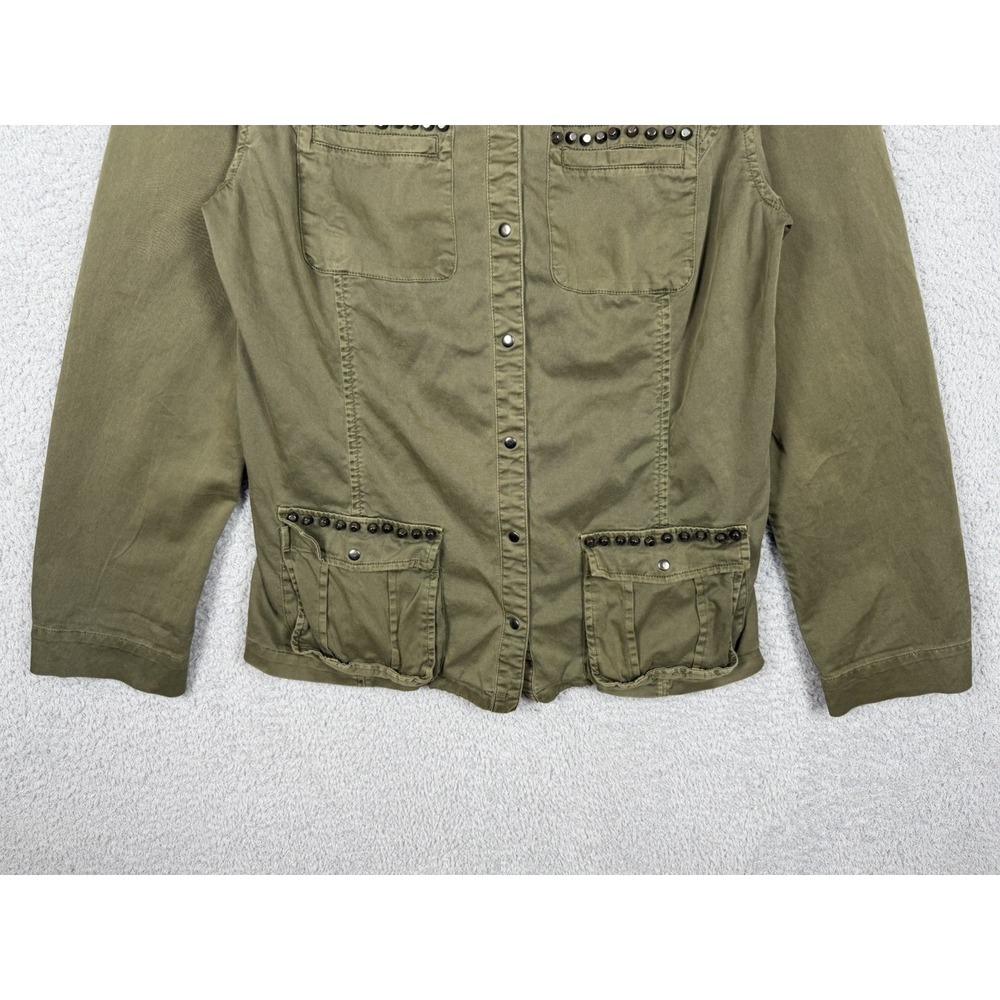 GUESS Womens Studded Military Jacket Olive Green Utility Cargo Size M - Picture 4 of 9